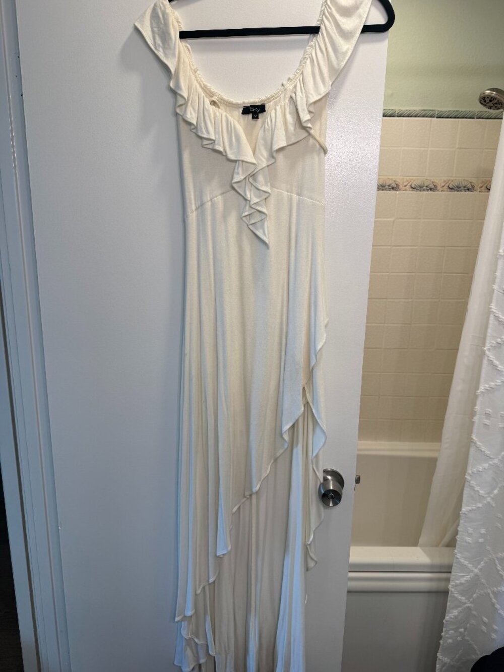 Sky Ivory Ruffle Asymmetrical Maxi Dress Y2K Boho Goddess Size M